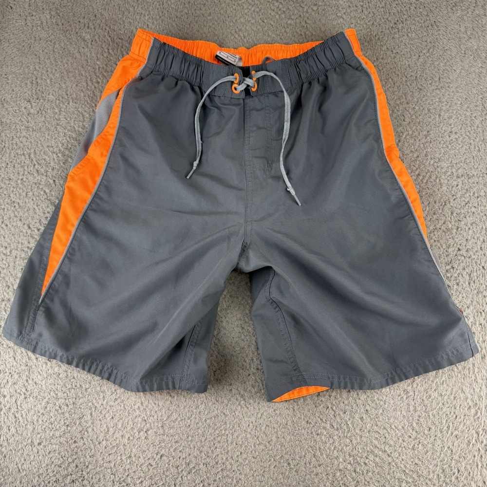 Nike Shorts Mens Medium‎ Gray Orange Lined Stash Pocket Drawstring Board Shorts